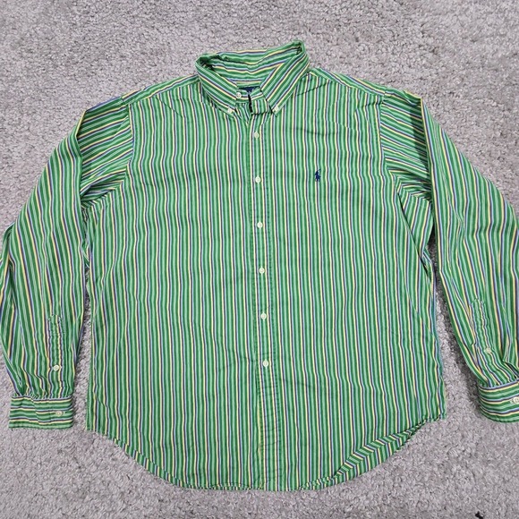 Vintage‎ Ralph Lauren Shirt Mens XL Green Yellow Striped Classic Button Preppy - Picture 2 of 11